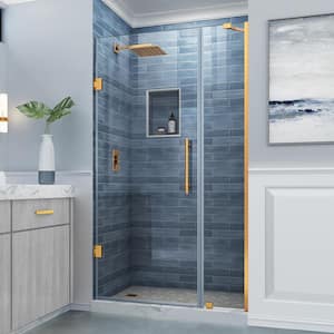 Belmore 37.25 in. to 38.25 in. W x 72 in. H Frameless Hinged Shower Door in Brushed Gold