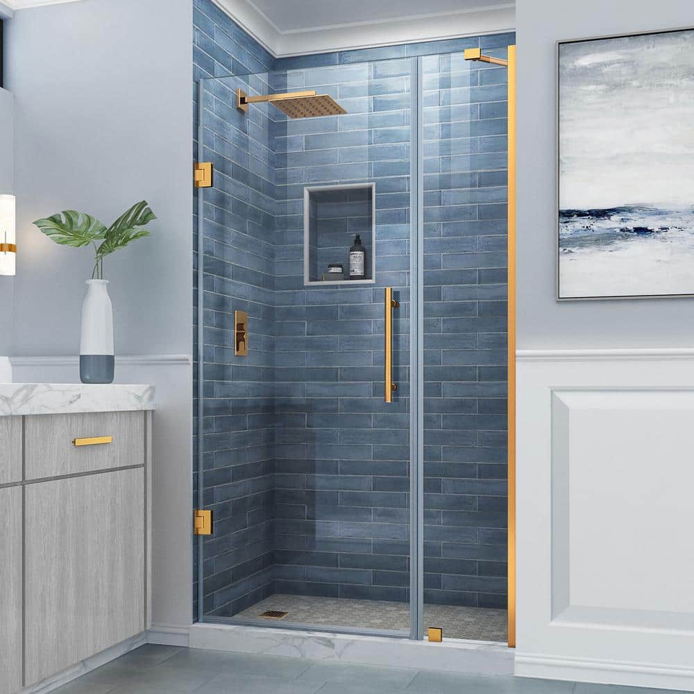 Belmore 39.25 in. to 40.25 in. W x 72 in. H Frameless Hinged Shower Door in Brushed Gold price history on PriceWatchPro