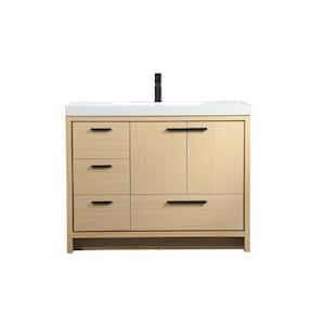 Timeless Home 42 in. W Single Bath Vanity in Maple with Resin Vanity Top in White with White Basin
