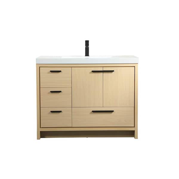 Unbranded Timeless Home 42 in. W Single Bath Vanity in Maple with Resin Vanity Top in White with White Basin