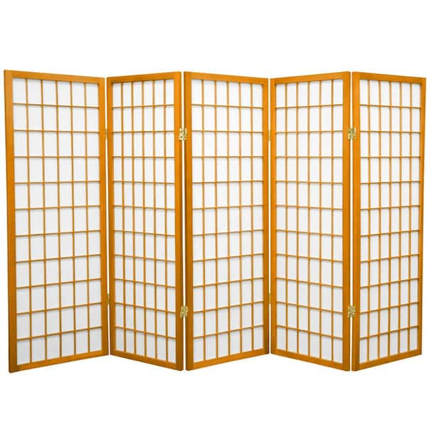 Oriental Furniture 4 ft. Short Window Pane Shoji Screen - Honey - 5 Panels