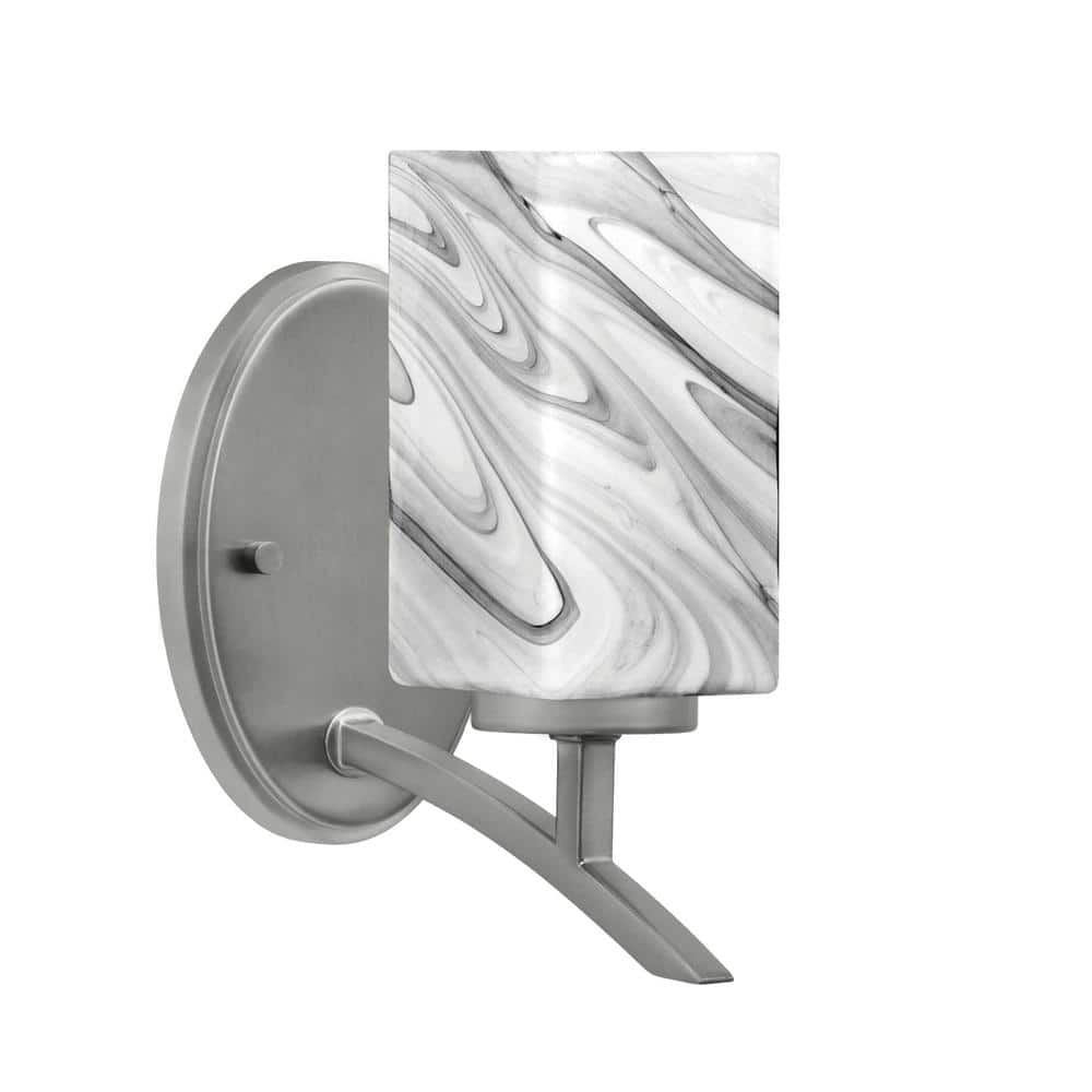 Siena 3.5 in. 1-Light Graphite Sconce with 3.5 in. Square Onyx Swirl Glass 