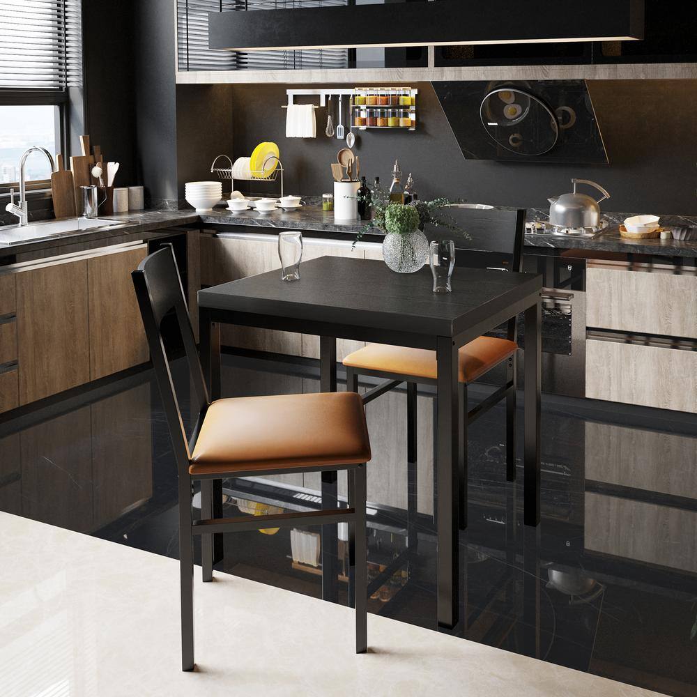 Espresso and Brown Faux Leather 3-Piece Dining Set