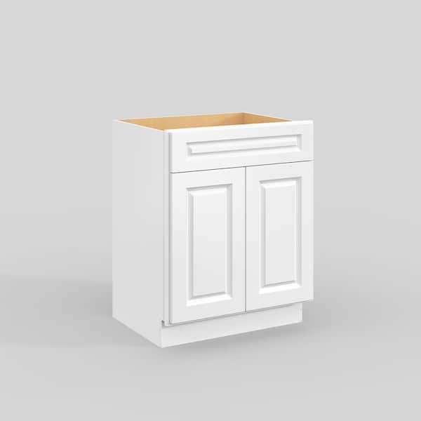 Hausvita 27 in. W x 21 in. D x 34.5 in. H in Traditional White Plywood Ready to Assemble Floor Vanity Sink Base Kitchen Cabinet