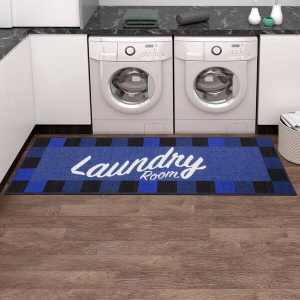 Ottomanson Machine Washable Non-Slip Rubberback Blue Laundry Room