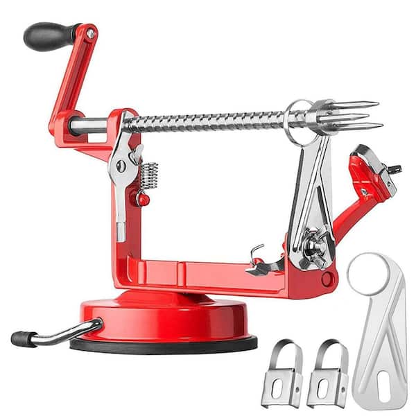 Red Ultra-Strong Apple Peeler Slicer Corer with Stainless Steel 3-in-1 Blades and Powerful Suction Base