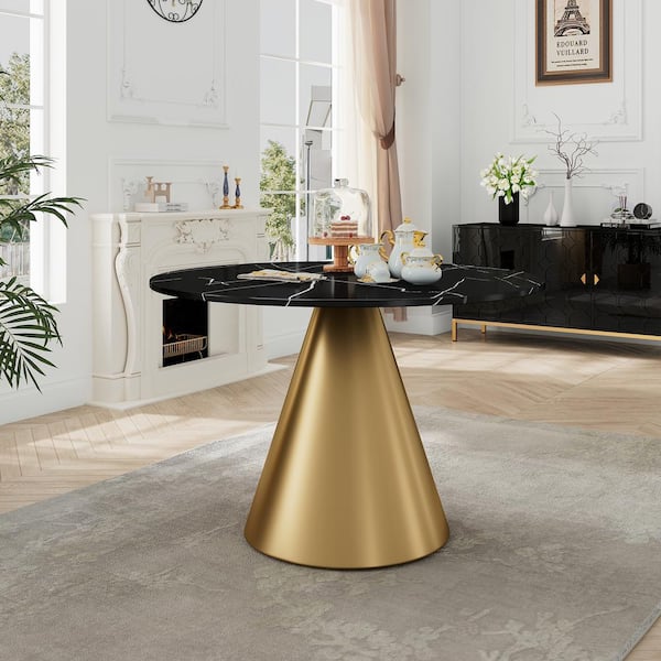 Black Marble 48 in. Pedestal Dining Table (Seat-6)
