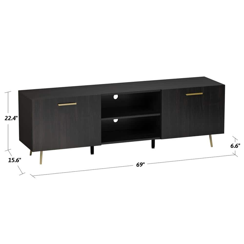 Buy 69 in. W Black Wood TV Stand Console Entertainment Center for TV up ...