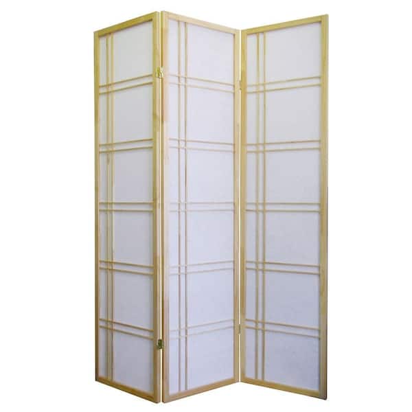 ORE INTERNATIONAL Girard 5.83 ft. Natural 3-Panel Room Divider