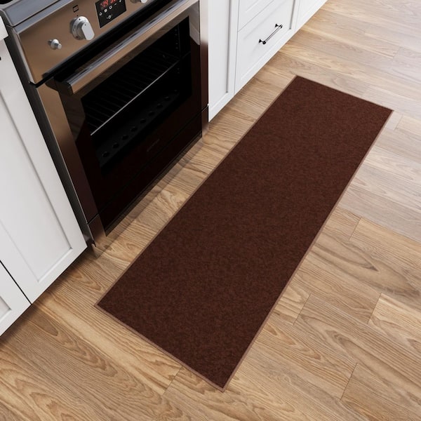 Ottohome Collection Non-Slip Rubberback Modern Solid Design 2x6 Indoor Runner Rug, 2'2" x 6', Brown