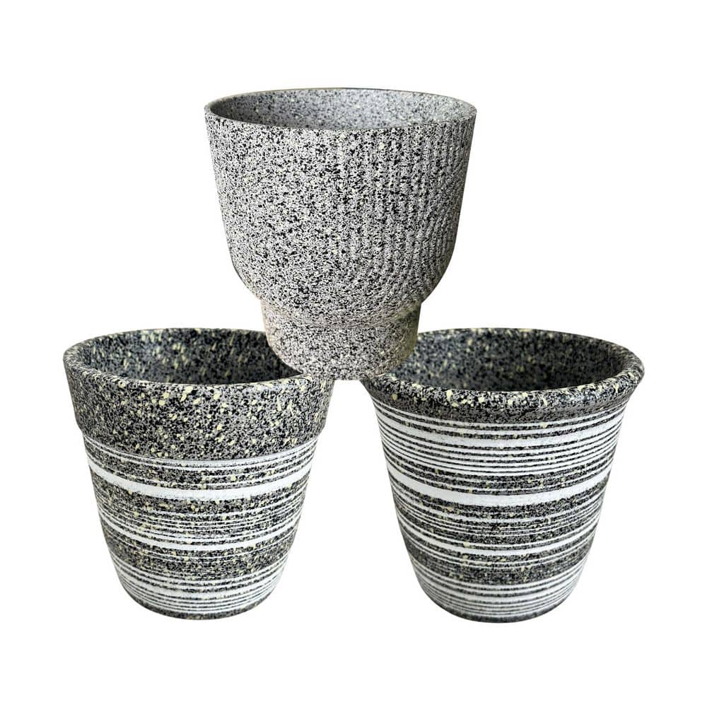 Modern Stone Texture 5 in. 6 in. Marble Gray Polystone Indoor Planter Plast
