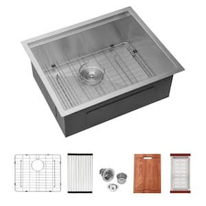 Stainless Steel 16-Gauge 23 in. Deep Single Bowl Undermount Workstation Kitchen Sink with Bottom Grid