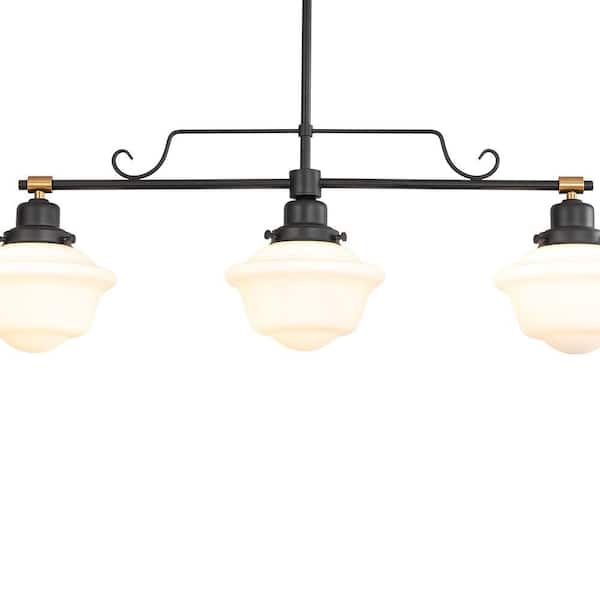 Seilisy 3-Light Black Modern Farmhouse Chandelier – Glass Shades, Pre-Wired & Height Adjustable For Dining Room, Kitchen, Foyer