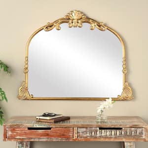 34 in. x 44 in. Ornate Arched Baroque Arched Frameless Gold Wall Mirror