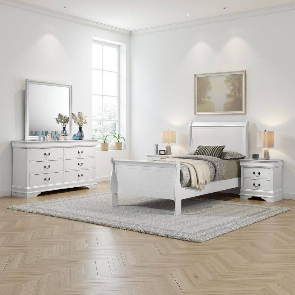 Nim 4-Piece White Twin Wood Bedroom Set