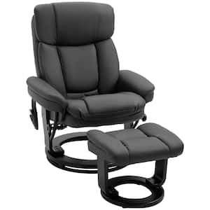 Black PU Leather Massage Chair with Ottoman and Swivel