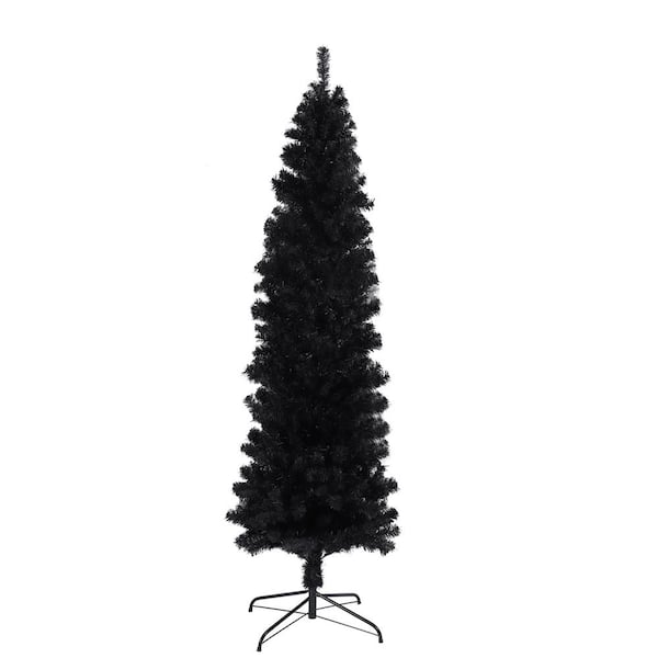 Tunearary 7.5 ft. Black Slim Artificial Christmas Tree Includes Foldable Metal Stand