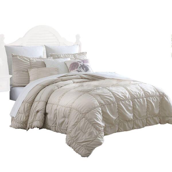 THE URBAN PORT Corfu 8-Piece Beige Solid Print Microfiber Queen Comforter Set