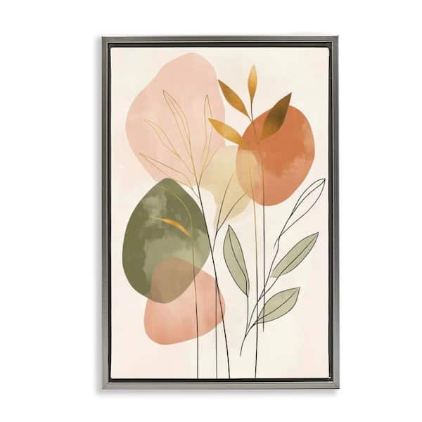 Stupell Industries Soft Organic Shape Botanicals by LSR Design Studio Gray Floater Frame Nature Graphic Art Print 31 in. x 21 in.