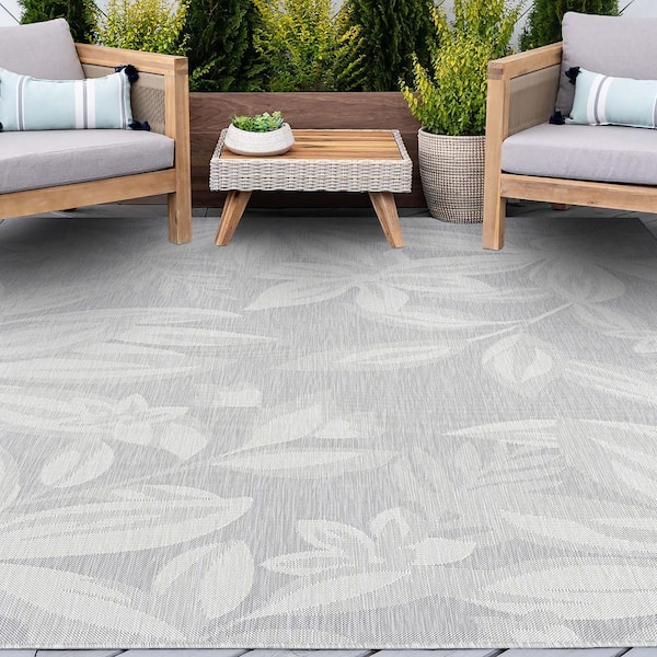 Eco Floral Gray 4 ft. x 6 ft. Indoor/Outdoor Area Rug