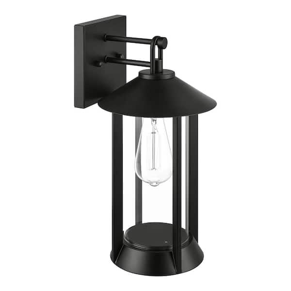 Hampton Bay Finley Point 14.8 in. 1-Light Matte Black Outdoor Wall Sconce Cylinder Lamp