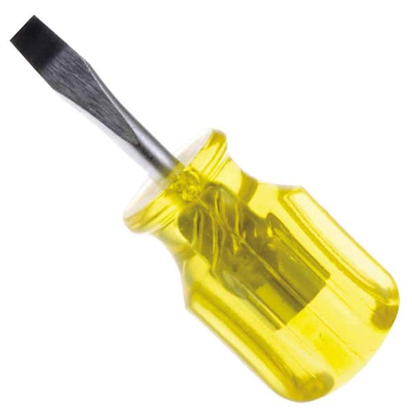 URREA 1-1/2 in. Stubby Type Round Shank Flat Tip Amber Handle Screwdriver