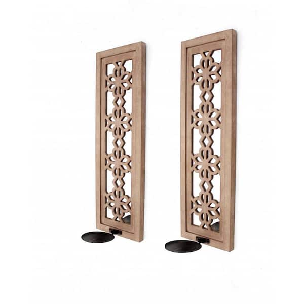 Set of Two Tan Lattice Wall Sconce Candle Holders Set of Two Tan Lattice Wall Sconce Candle Holders