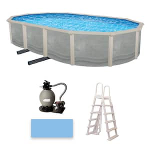 Trinity 18 ft. x 33 ft. Oval 52 in. Deep Steel Wall Pool Package with 7 in. Top Rail