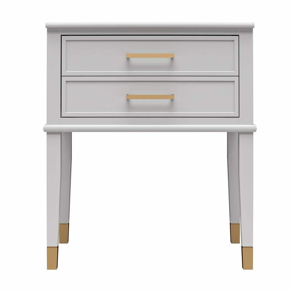 Dove Gray Wooden End Table with Gold Accents and Storage
