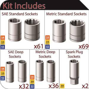 1/4 in., 3/8 in., and 1/2 in. Drive Socket Set in EVA Foam (200-Piece)