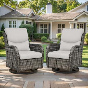 Crescent Moon Swivel Wicker Outdoor Rocking Chair with Cushion Guard Beige Cushions (Set 2-Pack)