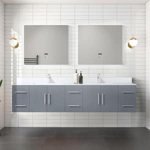 Geneva 84 in. W x 22 in. D Dark Grey Double Bath Vanity, Cultured Marble Top, Faucet Set, and 36 in. LED Mirrors