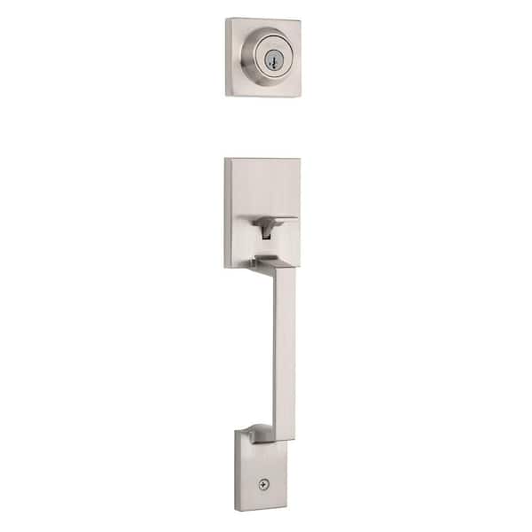 Amador Satin Nickel Keyed Entry Single Cylinder Door Handleset with Interior Hollis Handle Featuring SmartKey Security