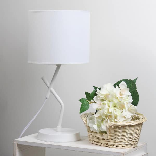 17.13 in. Abstract Metal Table Lamp, White Base w/Drum Shade for Bedroom or Dorm