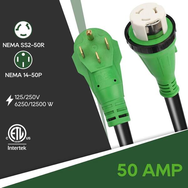 EKIEUDL - 15 ft. 6 / 4 STW 50 Amp 125-Volts RV Marine Extension Cord with LED Power Indicator and Cord Organizer ETL Listed