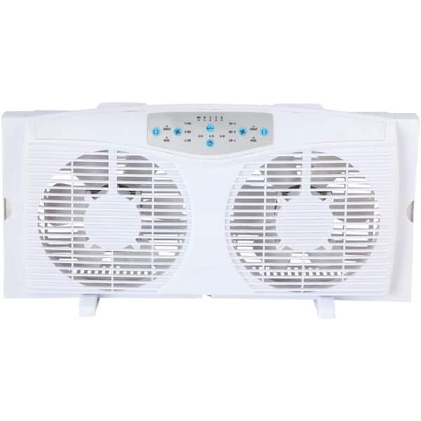 Optimus 8 In Elec Rev. Twin Window Fan with Thermostat & LED