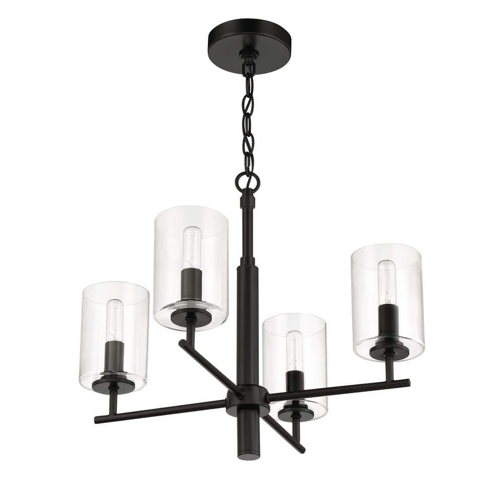 Hailie 4-Light Flat Black Chandelier with Clear Glass Shades