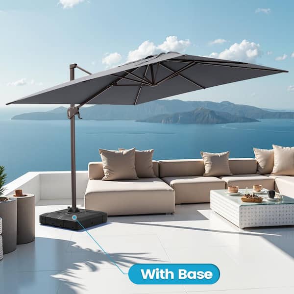 10 ft. Square Swivel 360° Rotation Cantilever Tilt Patio Umbrella in Dark Gray with 220 lbs. HDPE Base