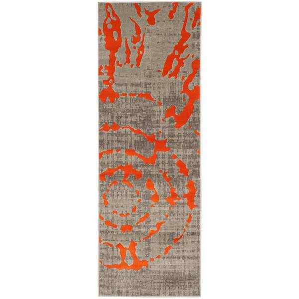 SAFAVIEH Porcello Light Gray/Orange 2 ft. x 11 ft. Abstract Runner Rug