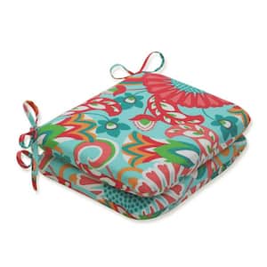 Floral 18.5 x 15.5 Outdoor Dining Chair Cushion in Green/Pink/Orange (Set of 2)