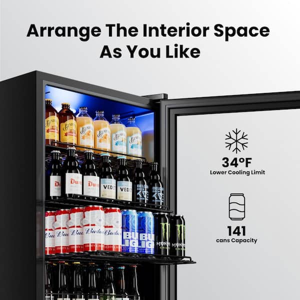 21.1 in. Single Zone 180Cans Compressor BeverageCooler Refrigerator in StainlessSteel Frost Free with Adjustable Shelves