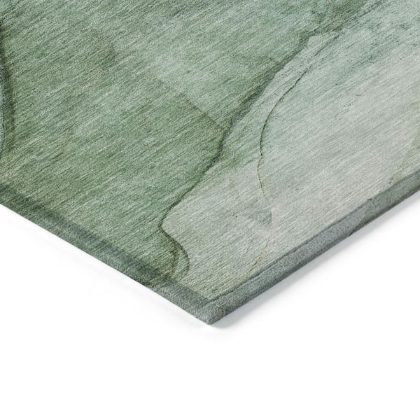 Green, Sage 3 ft. x 5 ft. Woven Abstract Polyester Rectangle Indoor/Outdoor Area Rug