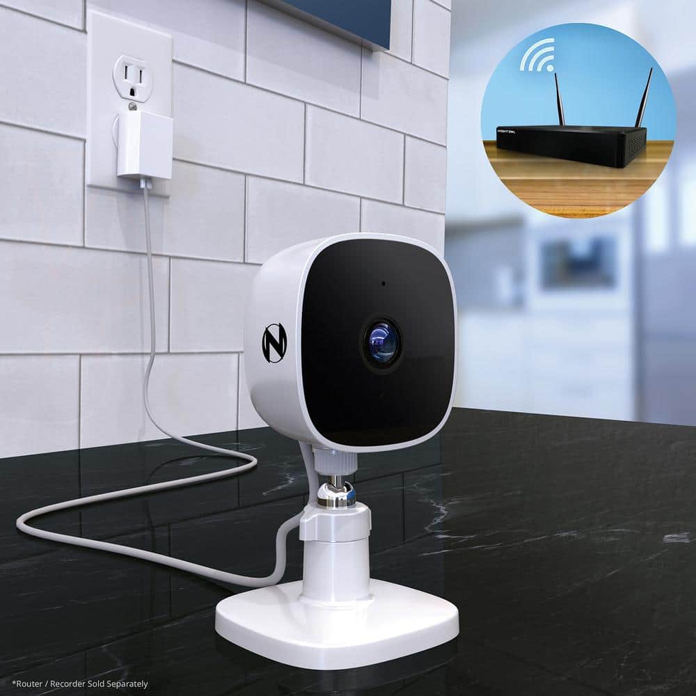 White Wireless Indoor Security Camera with Night Vision and Audio
