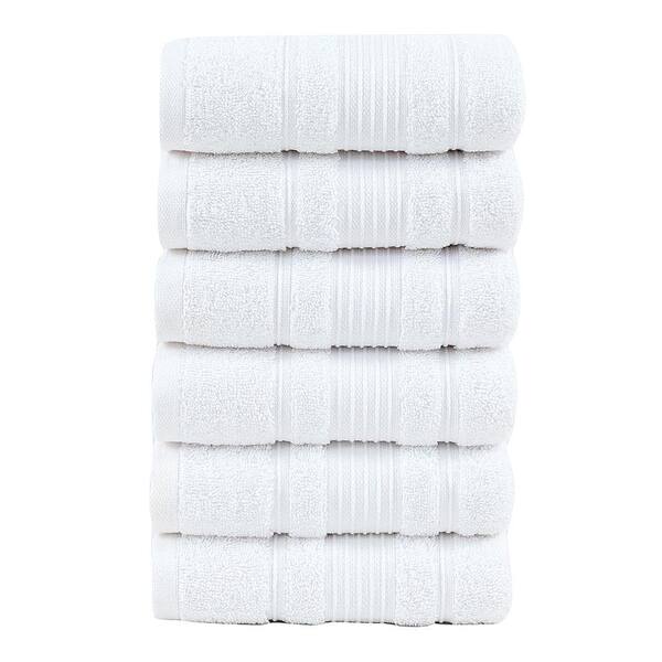 Ottomanson Solomon Collection 16 in. W x 30 in. H 100% Turkish Cotton Bordered Design Luxury Hand Towel in White (Set of 6)