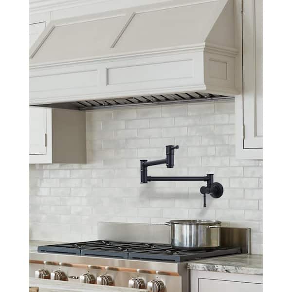 Wall Mounted Pot Filler with Double Cross Handle and Brass in Matte Black