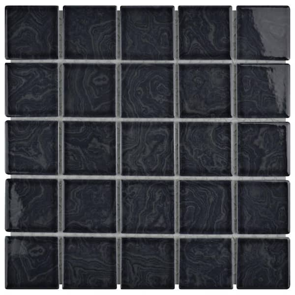 Merola Tile Resort Storm Black 6 in. x 6 in. Porcelain Mosaic Take Home Tile Sample