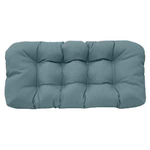 Vintage Blue Outdoor Cushion Wicker Settee in Blue Green 19 x 44 - Includes 1-Wicker Settee Cushion