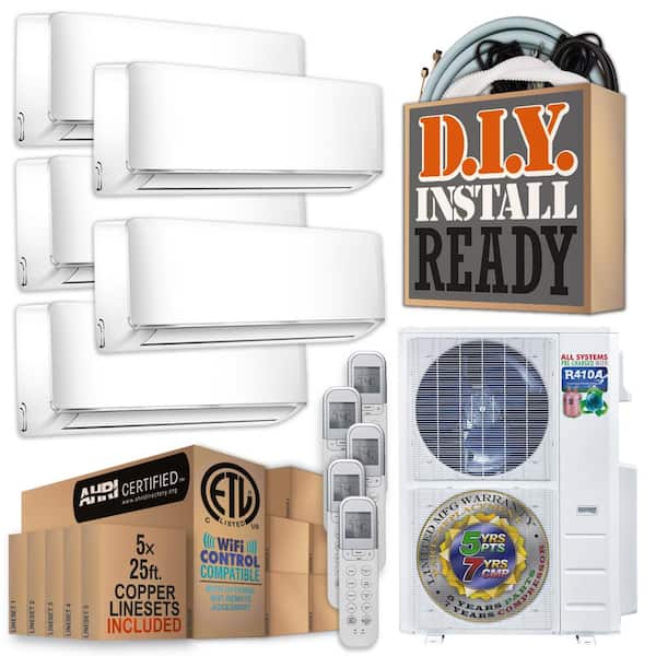 48000 BTU 4-Ton 5-Wall Mount Ductless Mini Split Air Conditioner with Heat Pump, 220-Volt