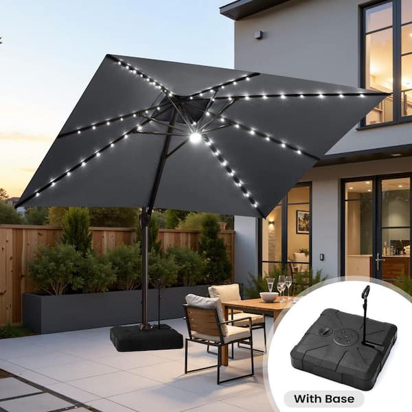 cantilever patio umbrella with wheels Crestlive Products 13 ft. x 10 ft. Solar Lights Aluminum Swivel Cantilever  Patio Umbrella in Dark Gray with Fillable 350 lbs. Wheeled Base  CL-UWB8633DGY