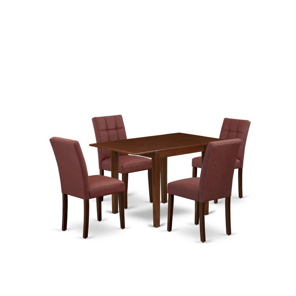 5-Piece Mahogany Finish Solid Wood Top - Rectangular Dining Room Set with Dropleaf - Seats 4